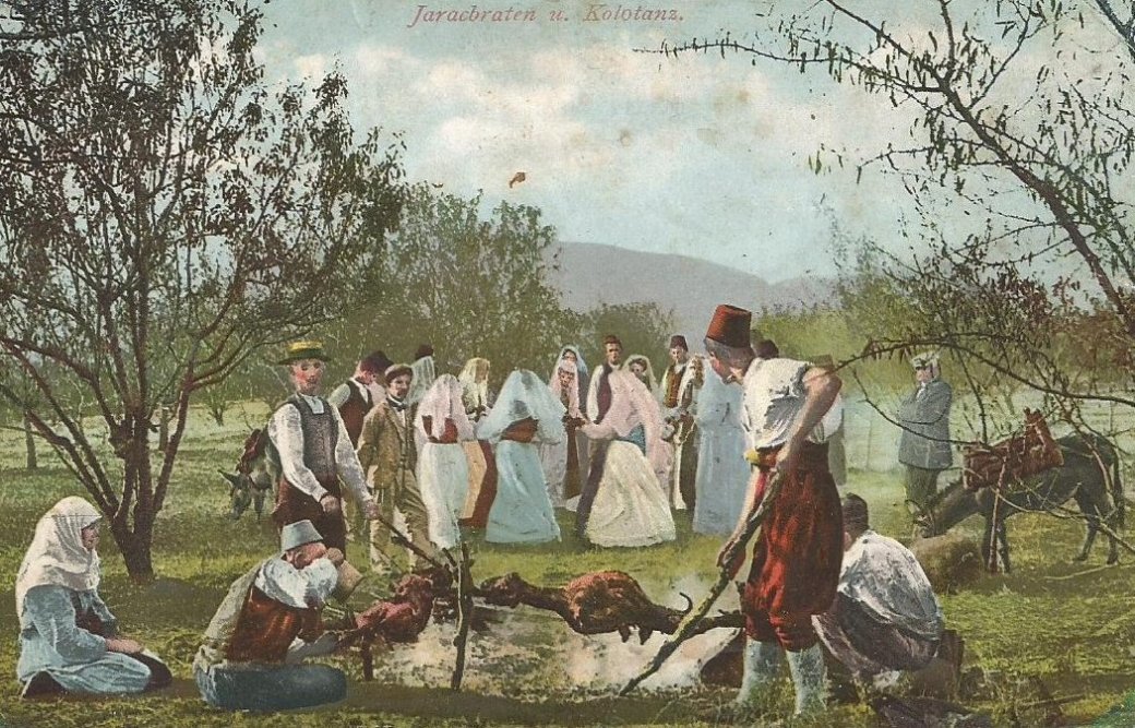 Bosnian people gather for a lamb roast