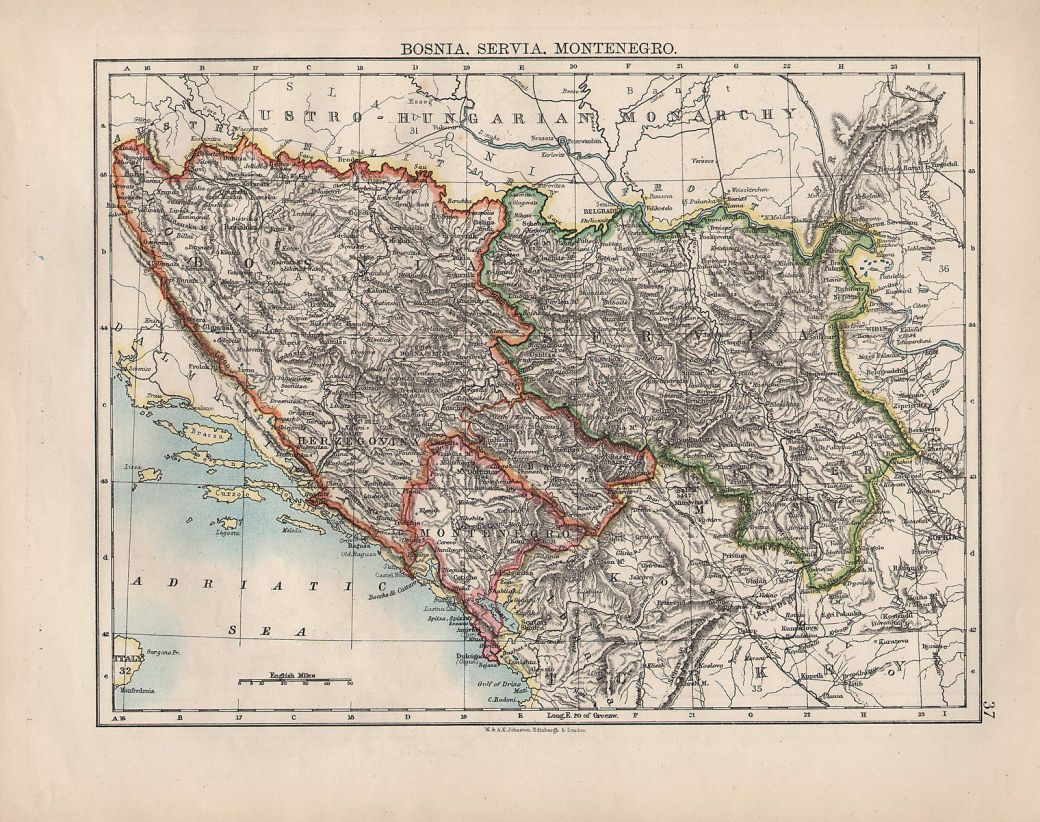 A map of Bosnia, Serbia, and Montenegro